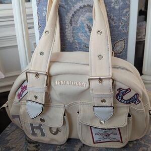 True Religion Beige Shoulder Bag with Patches 💛